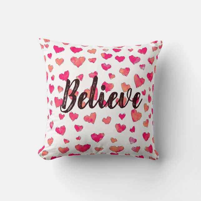 Coussin Typographie aquarelle croyez coeurs Art  (Recto)