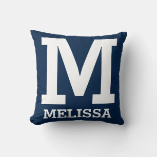Coussin Typographie audacieuse Bleu et blanc Personnalisé