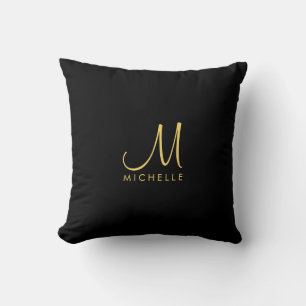 Coussin Typographie Black & Gold personnalisée Nom du mono