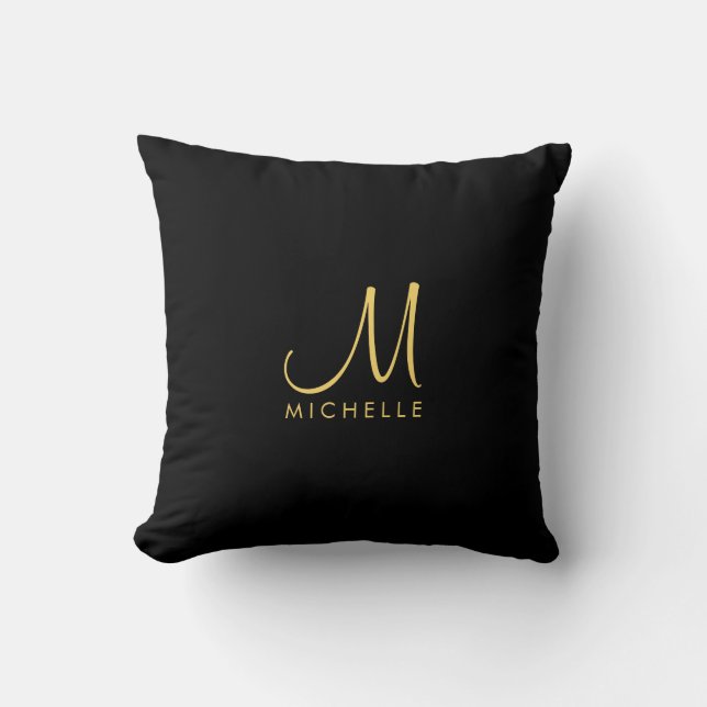 Coussin Typographie Black & Gold personnalisée Nom du mono (Recto)