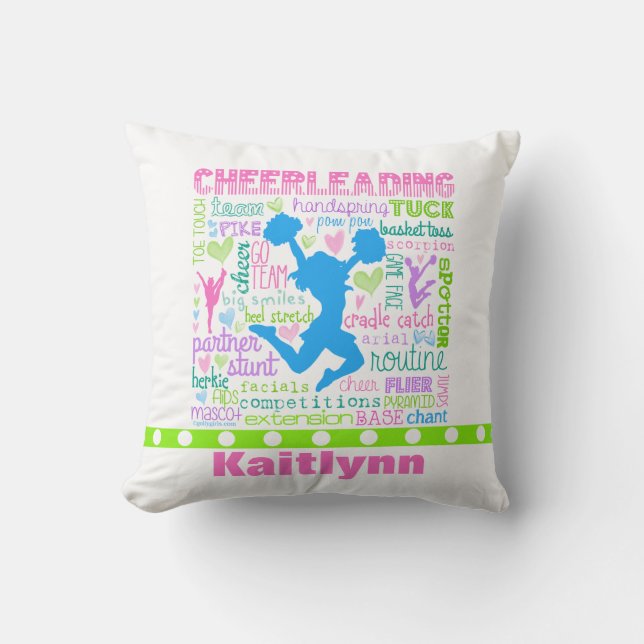 Coussin Typographie Cheerleading en pastel personnalisée (Recto)