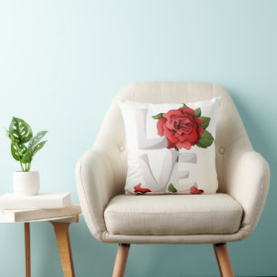 Coussin Typographie d'amour de rose rouge romantique botan