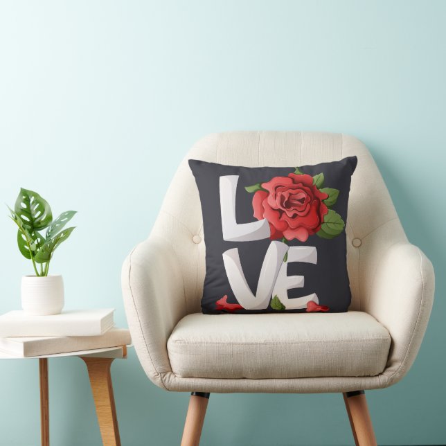 Coussin Typographie d'amour de rose rouge romantique sombr (Chaise)