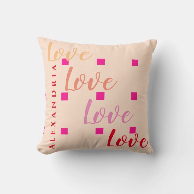 Coussin Typographie d'amour personnalisée rose vif (Recto)