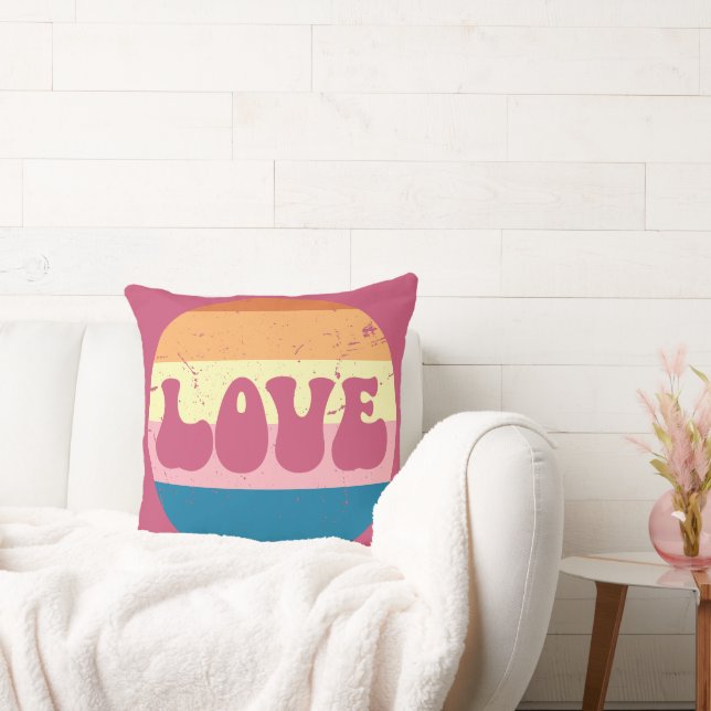 Coussin Typographie D'Amour Rétro Sur Les Rayures De Couch (Canapé)