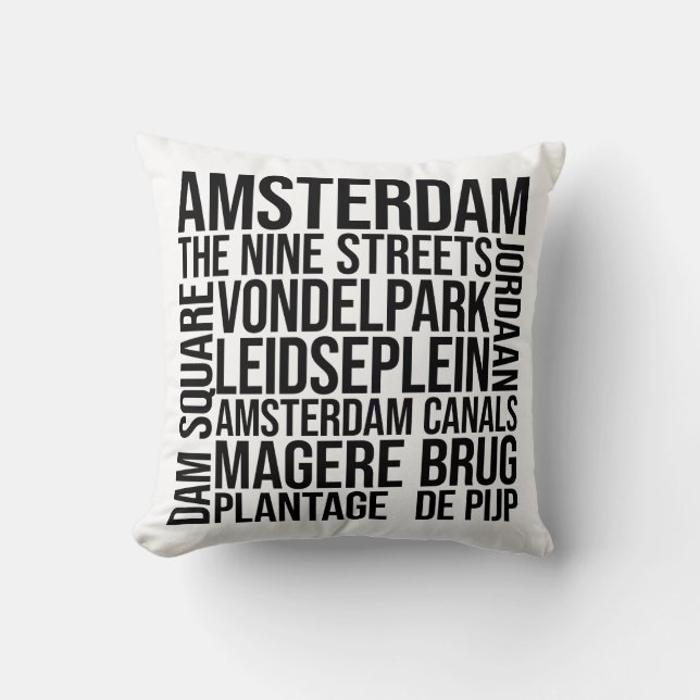 Coussin Typographie d'Amsterdam - Le Pays-Bas Word Art (Recto)