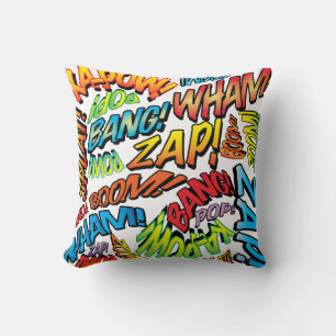 Coussin Typographie de bande dessinée colorée moderne et t