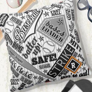 Coussin Typographie de baseball Black White Stripes ID770