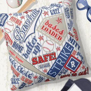 Coussin Typographie de baseball Rouge Blanc Bleu Bleu Trap
