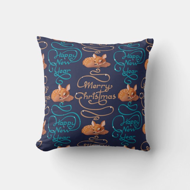 Coussin Typographie de cerfs mignons Nouvel An Joyeux Noël (Recto)