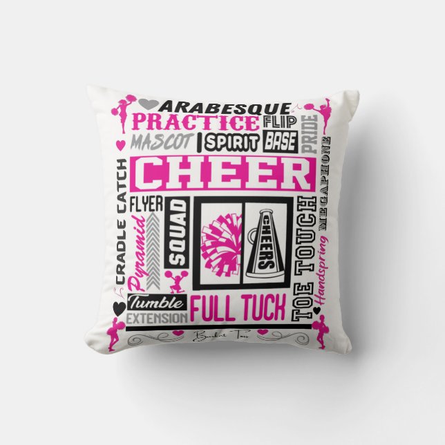 Coussin Typographie de cheerleading féminin en noir et ros (Recto)
