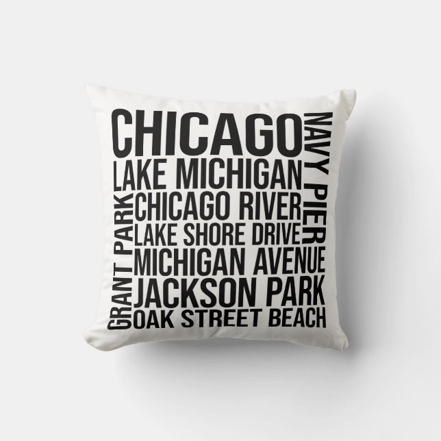 Coussin Typographie de Chicago - Illinois Word Art (Recto)