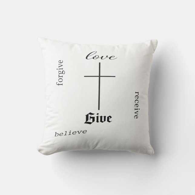 Coussin Typographie de croix chrétienne minimale | Aimez P (Recto)