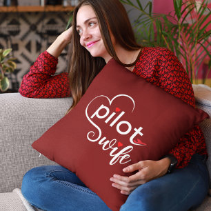 Coussin Typographie de la femme pilote et avion Simple, mi