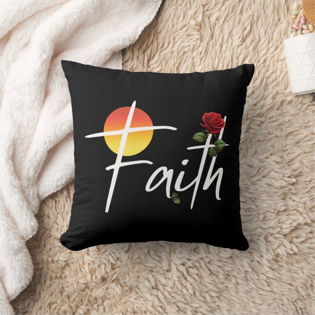 Coussin Typographie de la foi avec des roses (Couverture)