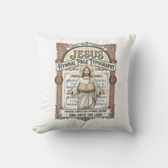 Coussin Typographie de la page de l'hymnaire Jésus Page de (Recto)