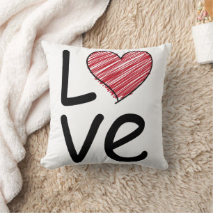 Coussin Typographie de l'amour du cœur dessinée à la main