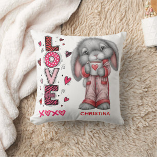 Coussin Typographie de lapin d'amour mignon pour la Saint-