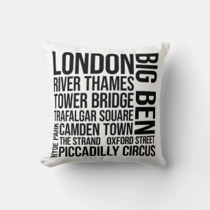Coussin Typographie de Londres - Angleterre Word Art