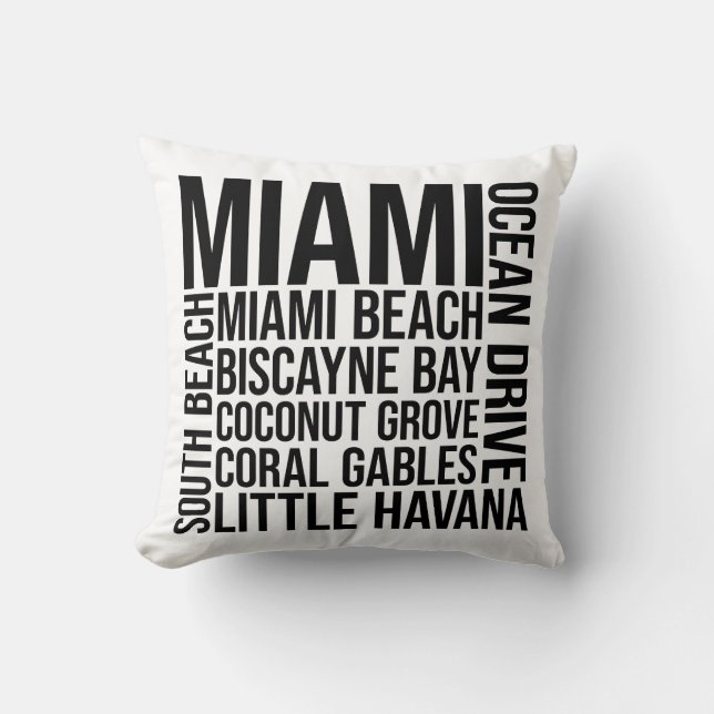 Coussin Typographie de Miami - Floride Word Art (Recto)