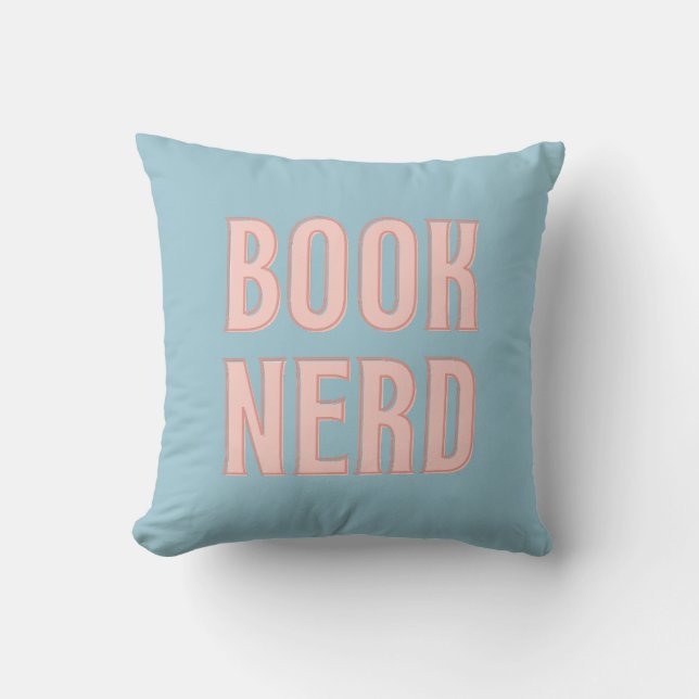 Coussin Typographie de nerd de livre bleu pour lecteur (Recto)