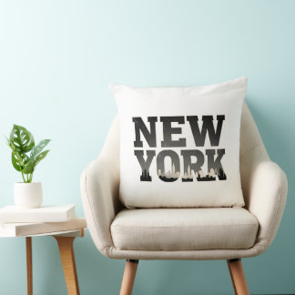 Coussin Typographie de New York avec ligne d'horizon 