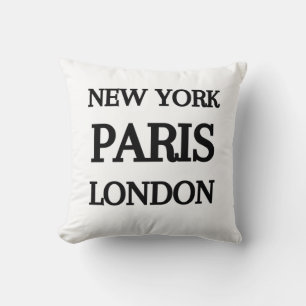 Coussin Typographie de New York, Paris, Londres