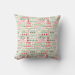 Coussin Typographie de Noël Rouge & Vert Motif sans coutur