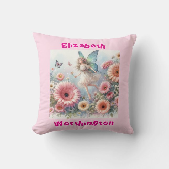 Coussin Typographie de princesse fée florale à l'aquarelle (Recto)