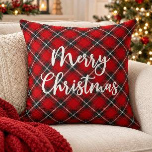 Coussin Typographie de script de Noël Joyeux Rouge