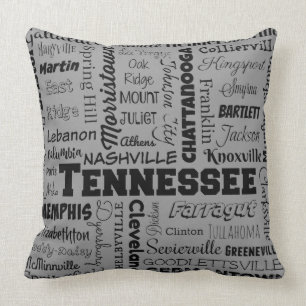 Coussin Typographie de villes du Tennessee, grise