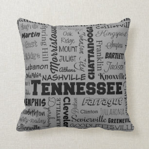 Coussin Typographie de villes du Tennessee, grise
