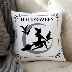 Coussin TYPOGRAPHIE D'Halloween Sorcière Volante Magique