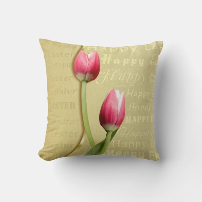 Coussin Typographie d'or de tulipes de Pâques (Recto)