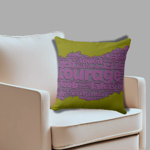 Coussin Typographie du Courage contemporain Olive Green Pu