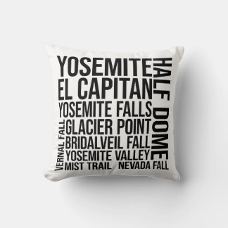 Coussin Typographie du parc national Yosemite Word Art
