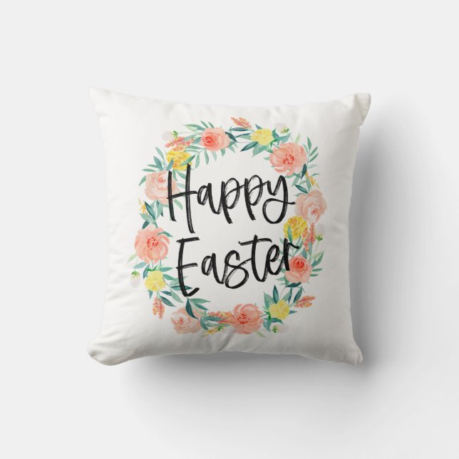 Coussin Typographie élégante Aquarelle Florale Wreath Pâqu (Recto)