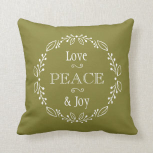 Coussin Typographie florale de paix de vacances de vert