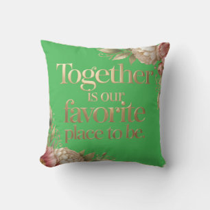 Coussin Typographie Florale Or Élégant