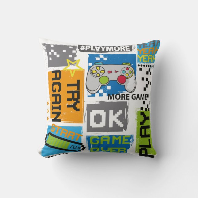 Coussin Typographie Game impression pixel. Illustration du (Recto)