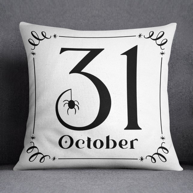 Coussin Typographie Halloween noir et blanc du 31 octobre (Créateur téléchargé)