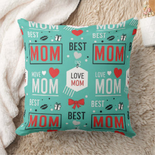Coussin Typographie maman turquoise moderne motif pop