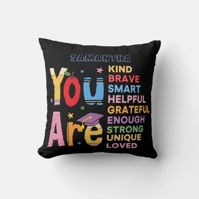 Coussin Typographie moderne Affirmations positives Nom (Recto)