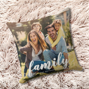 Coussin Typographie moderne amusante Deux photos de famill