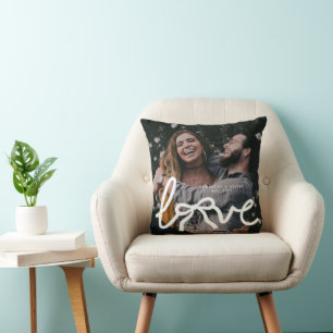 Coussin Typographie Moderne de l'Amour à l'Arc Couple Phot