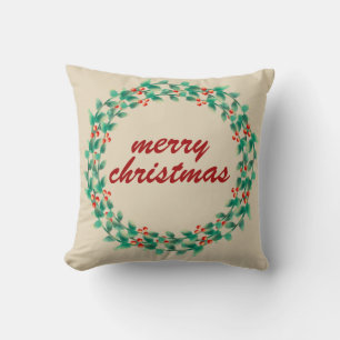 Coussin Typographie moderne Noël Berry Wreath Holiday