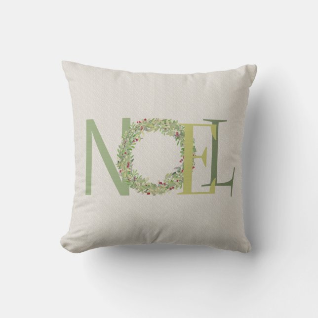 Coussin Typographie NOEL avec couronne de Noël (Recto)