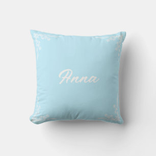 Coussin Typographie personnalisée moderne pastel bleu nom