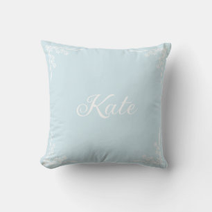 Coussin Typographie personnalisée moderne pastel bleu nom