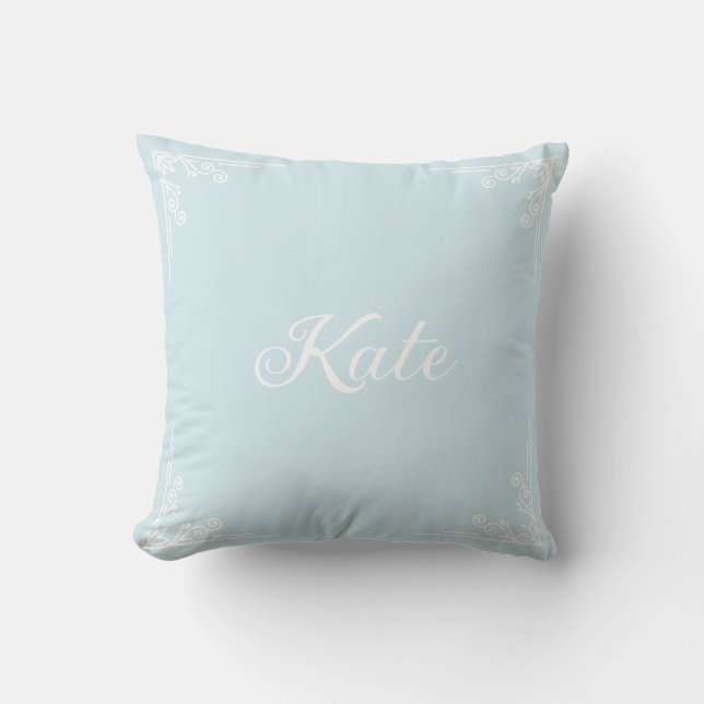 Coussin Typographie personnalisée moderne pastel bleu nom (Recto)